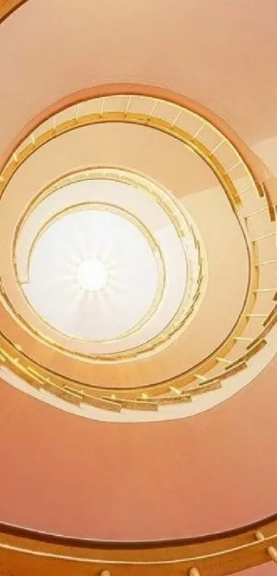 Golden spiral staircase with sunlit center and elegant design.