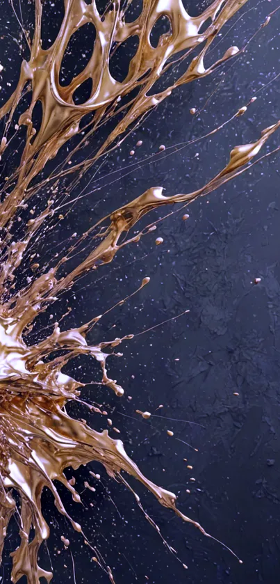 Golden liquid splash on dark background, artistic wallpaper design.