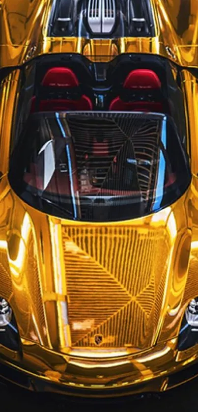 Golden sports car with sleek design and vibrant sheen in a mobile wallpaper.