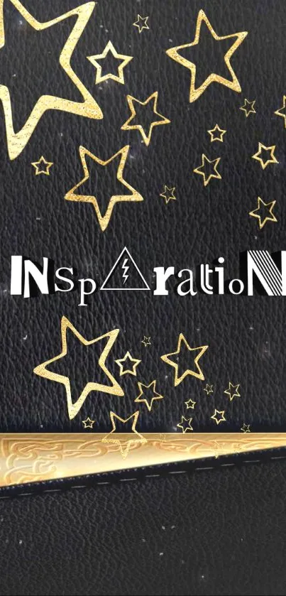 Black wallpaper with golden stars and 'Inspiration' text in a stylish design.