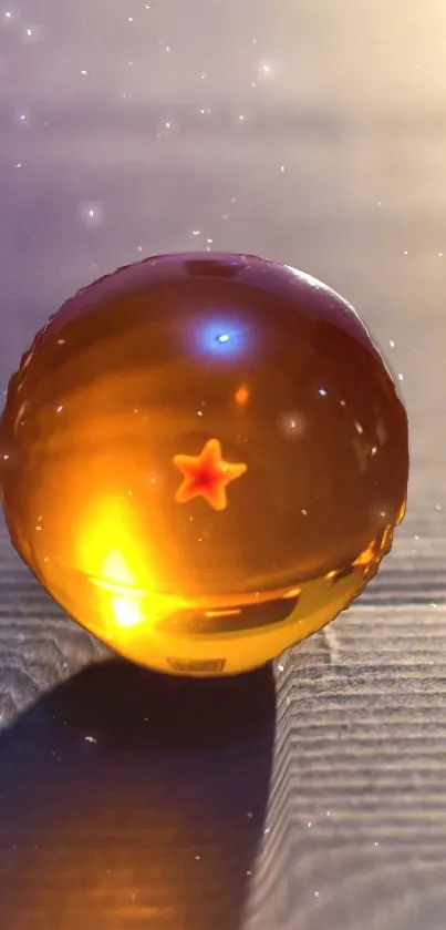 A glowing golden sphere with a star design.