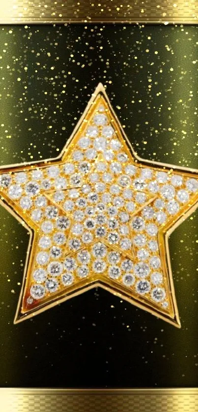 Golden star with diamonds on a black and gold mobile wallpaper.