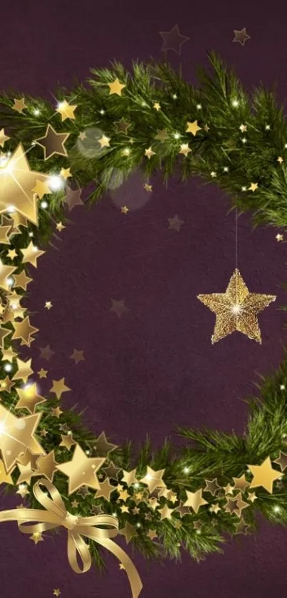 Golden star wreath on purple background.