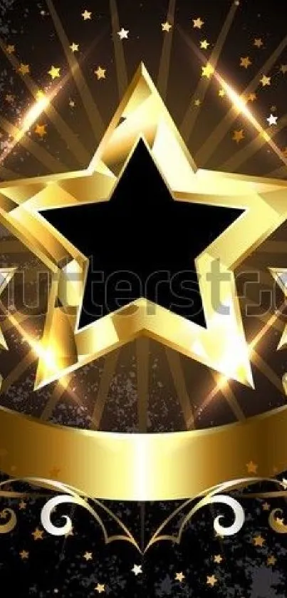 Golden star on elegant black background with celestial theme.