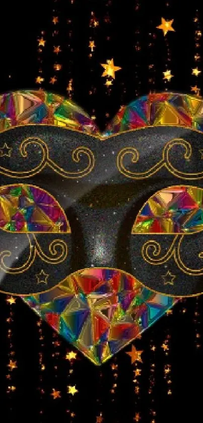 Colorful mask and golden stars on a dark background wallpaper.