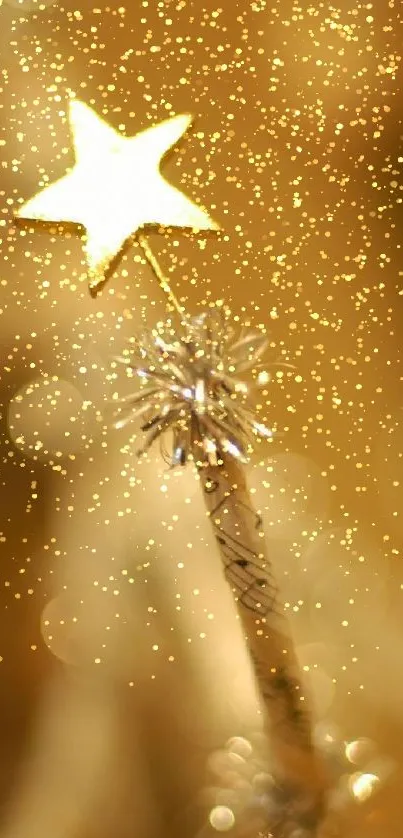 Golden star ornament with bokeh effect on wallpaper