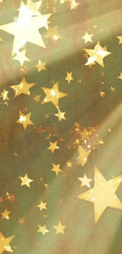 Golden stars sparkle on a brown textured mobile wallpaper.