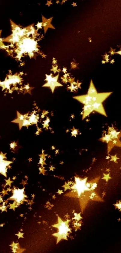 Mobile wallpaper with golden stars on a dark brown background.