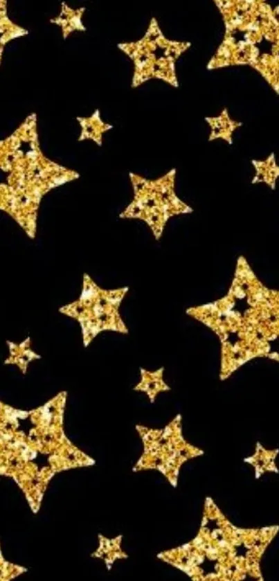 Golden stars on a black background, elegant mobile wallpaper.