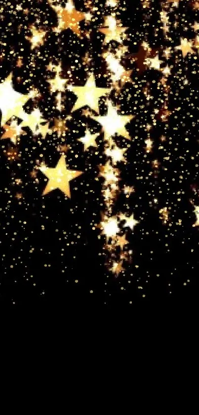 Mobile wallpaper featuring golden stars cascading on a black background.