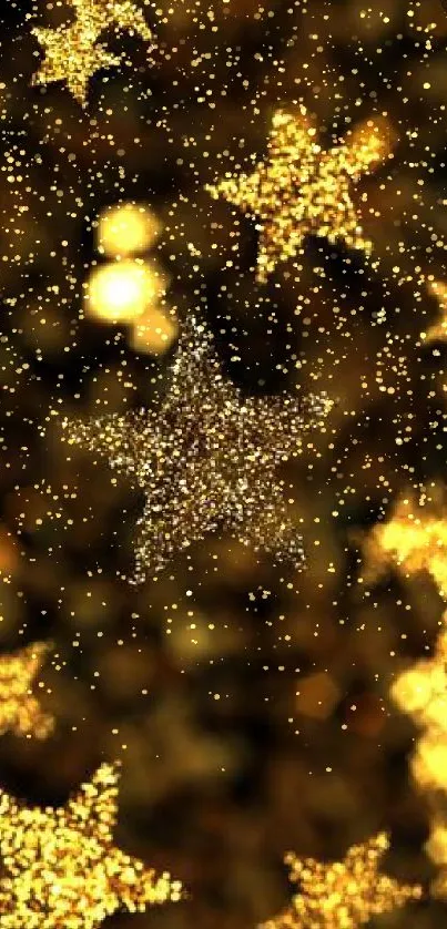 Golden starry night wallpaper with shimmering stars.