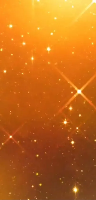 Golden sparkling stars on an orange background