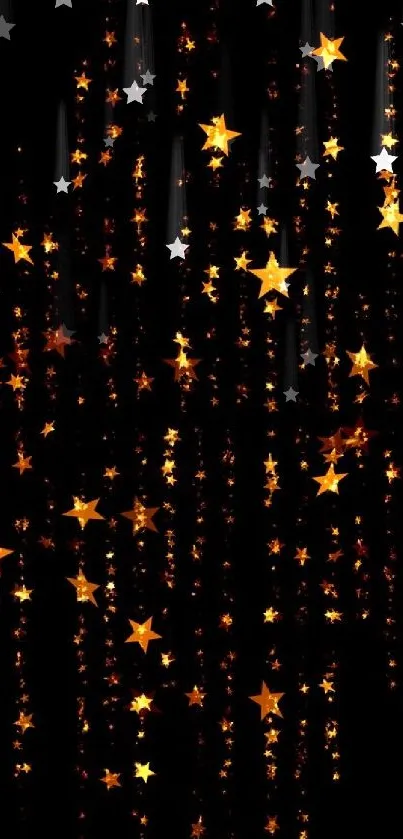 Golden stars cascading on a dark background, creating a magical night sky effect.