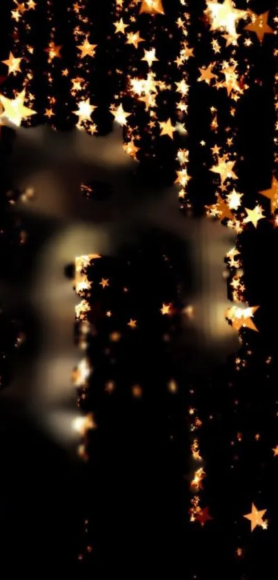Mobile wallpaper with golden stars on a black background.