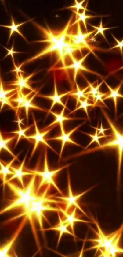 Bright golden stars sparkle on a dark background.