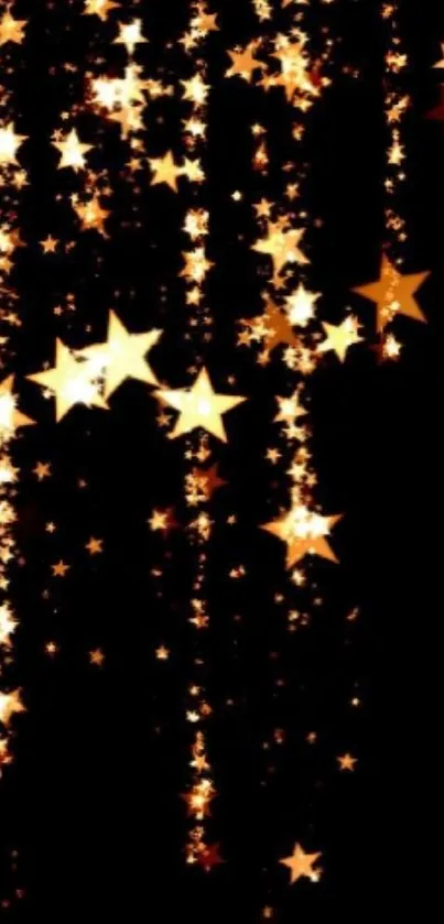 Mobile wallpaper with cascading golden stars on a black background.