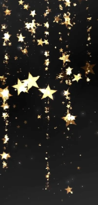 Mobile wallpaper with golden stars cascading on a black background.