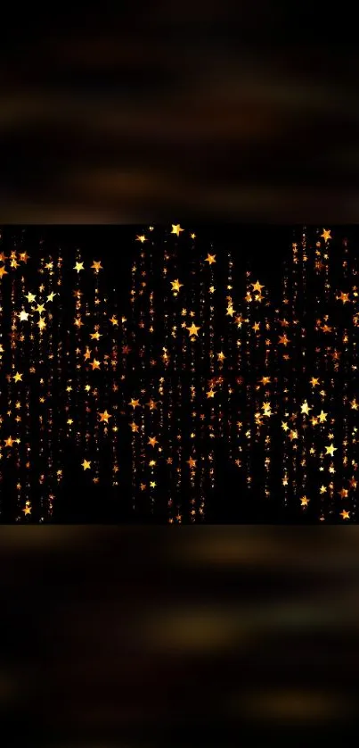 Golden stars cascading on a black background wallpaper.