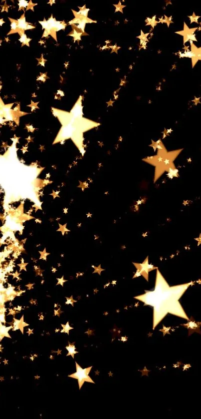 Golden stars scattered against a black background on a mobile wallpaper.