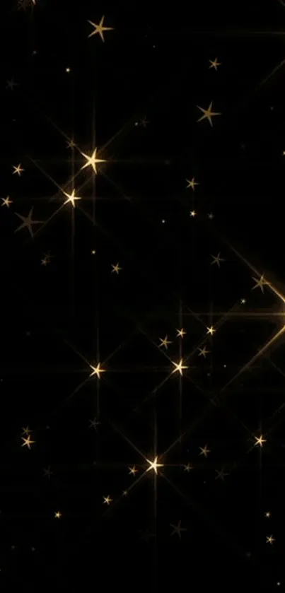 Golden stars on a black background wallpaper.