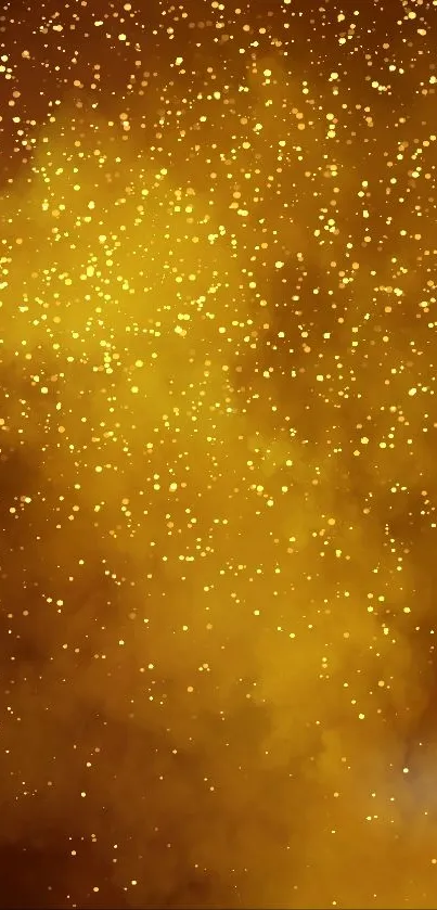 Golden starry night mobile wallpaper with sparkling cosmic design.