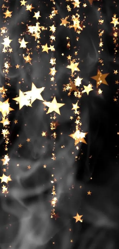 Mobile wallpaper with golden stars on a black background.