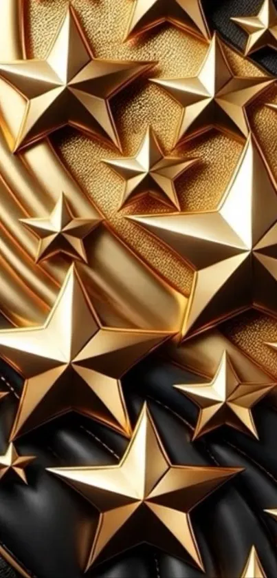 Golden stars on luxurious textured wallpaper.