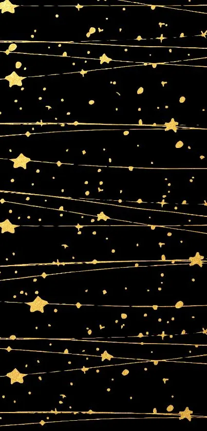 Golden stars on a black background mobile wallpaper.