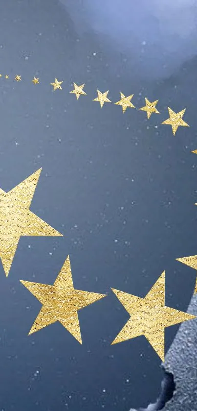 Mobile wallpaper with golden stars on a deep blue background.