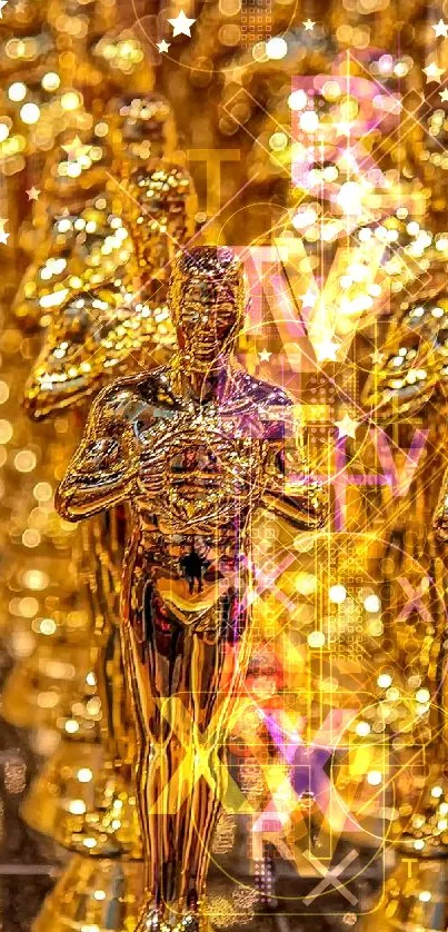 Gold statues in rows create an elegant mobile wallpaper.