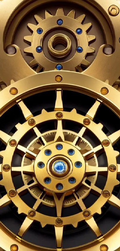 Gold steampunk gears intricately designed for mobile wallpaper.