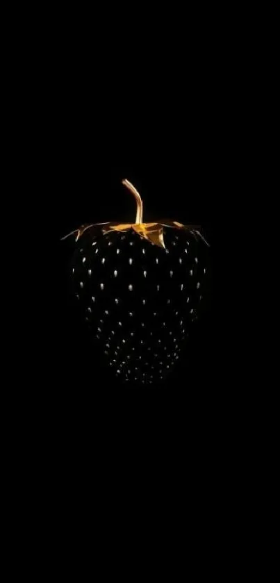 Golden strawberry on a black background, perfect for an elegant mobile wallpaper.