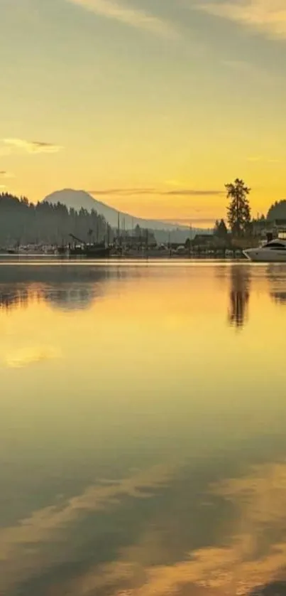 Tranquil sunset over a serene lake, reflecting golden hues and peaceful scenery.