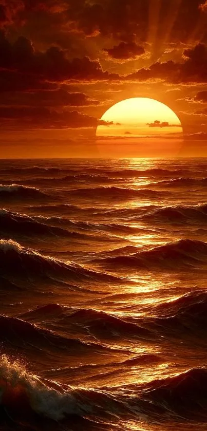 Golden sunset casting light over calm ocean waves.
