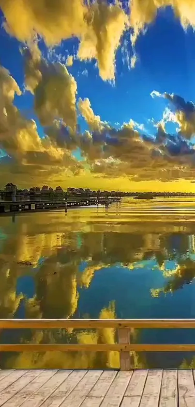 Golden sunset with water reflection, calm and serene view.