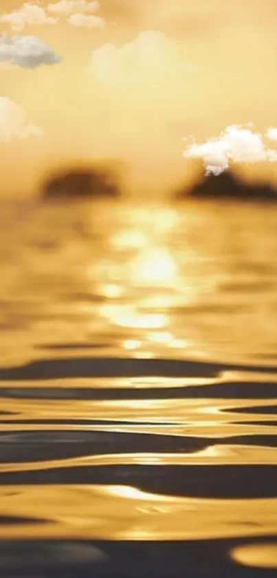 Serene golden sunset reflecting on rippling water.