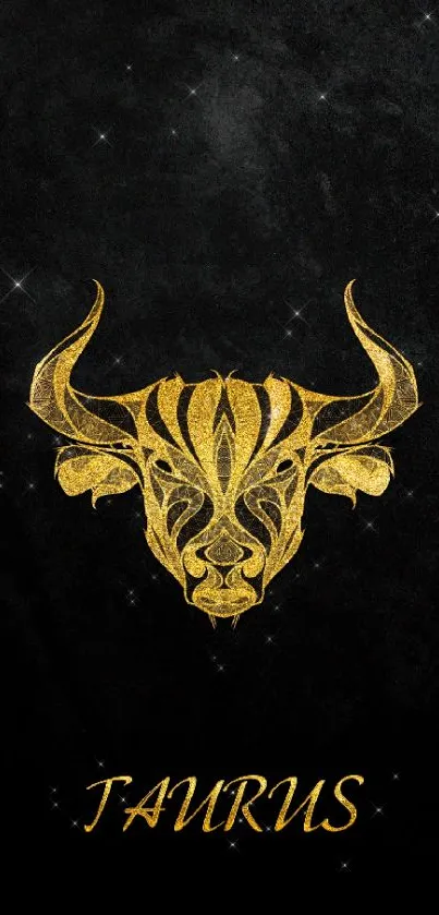 Golden Taurus symbol wallpaper on textured black background.