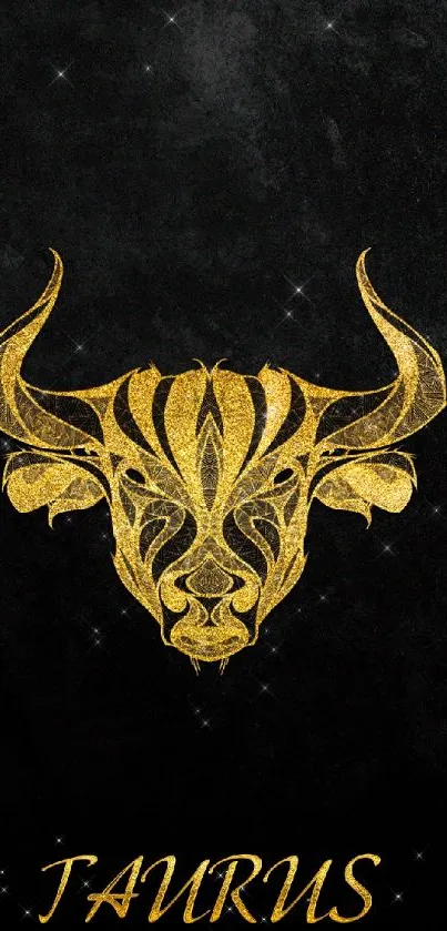 Gold Taurus zodiac symbol on black background wallpaper.