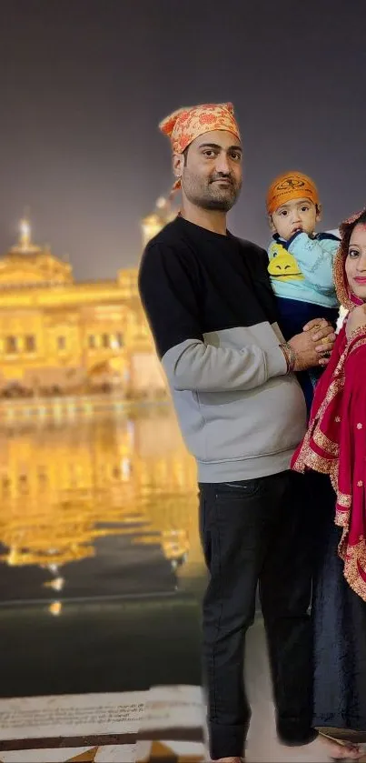 Family in traditional attire at Golden Temple.