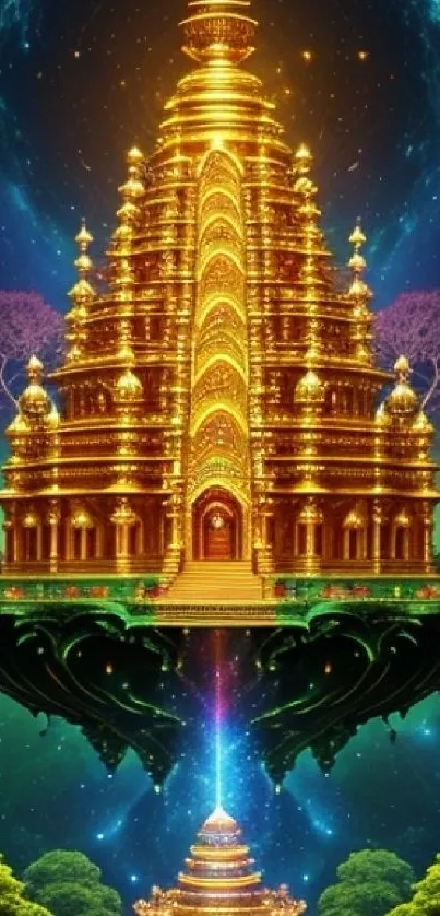 Golden temple fantasy artwork with vibrant colors and mystical elements.