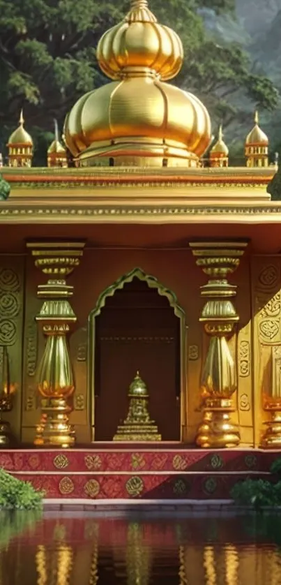 Golden temple reflecting in a tranquil lake