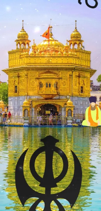 Golden Temple with reflections in serene water backdrop.