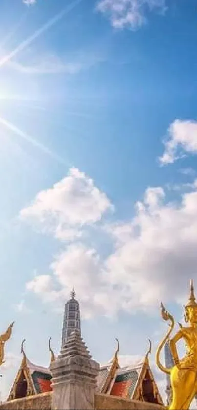 Golden temple with clear blue sky and sunlight in stunning wallpaper.