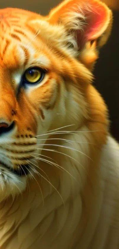 Close-up of a majestic golden tiger face in natural setting.