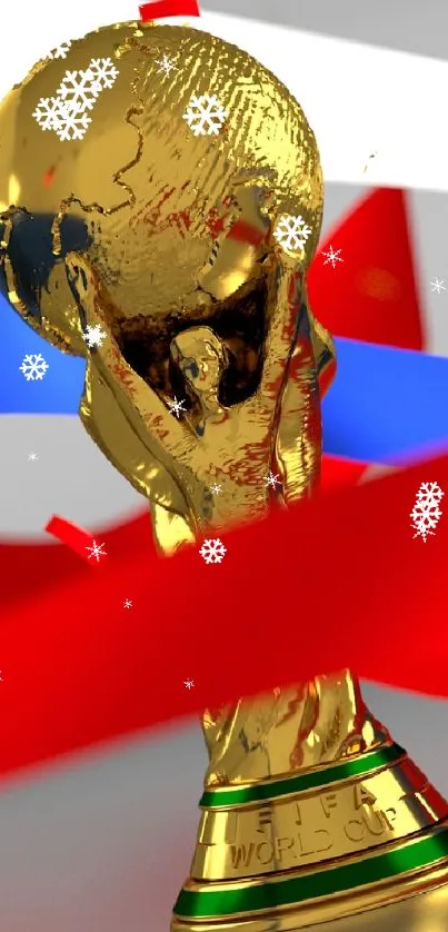 Golden trophy with colorful ribbons and confetti, vibrant celebration.