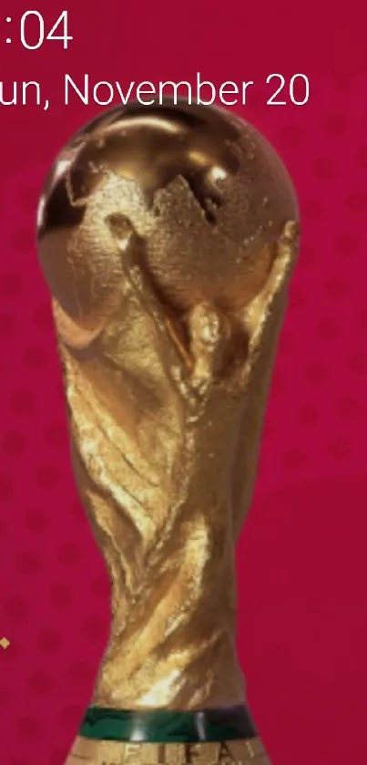 Golden trophy on a red background mobile wallpaper.