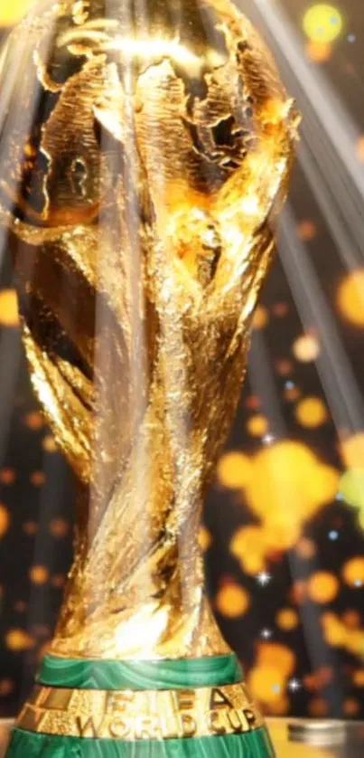 Golden trophy with glowing lights, perfect for a mobile wallpaper.