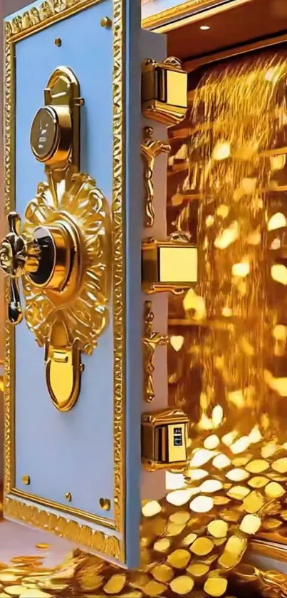 Open vault with gold coins flowing out