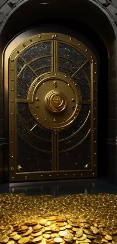 Golden vault door and coins.