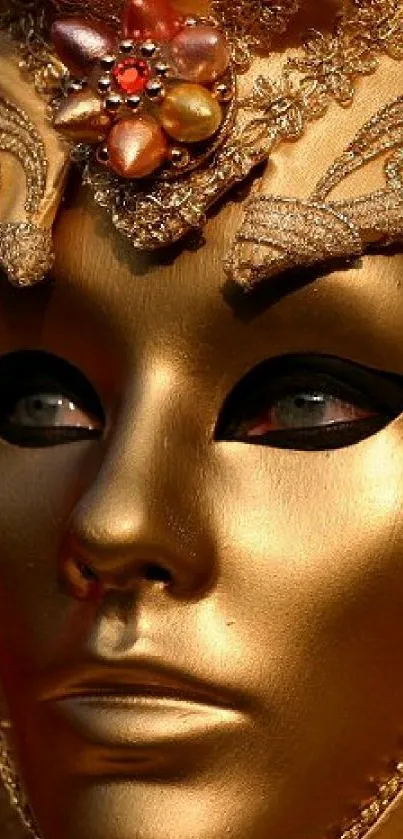 Elegant golden Venetian mask mobile wallpaper.